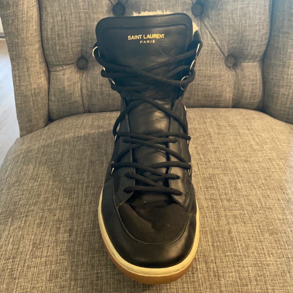 Saint Lauren Black Ho-Top Shearling Sneakers - Picture 4 of 7